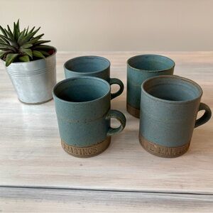 Snape Maltings Set of Four Blue & Brown Ceramic Mugs.